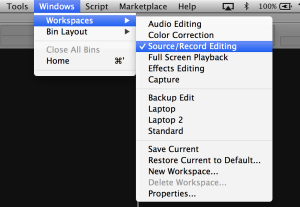 Workspaces presets menu in Avid Media Composer