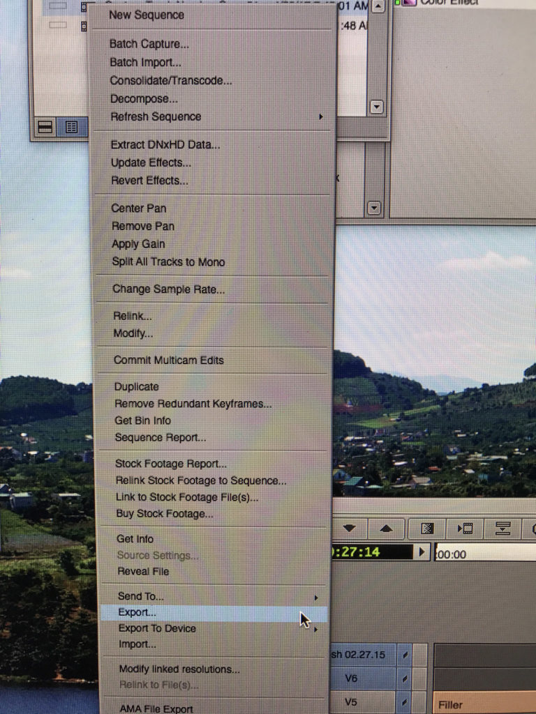 Export... Menu in Avid Media Composer