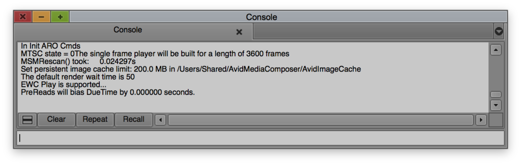 Console Keyboard Shortcut in Avid