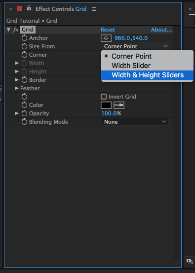 Grid Effect Settings for Size From in After Effects