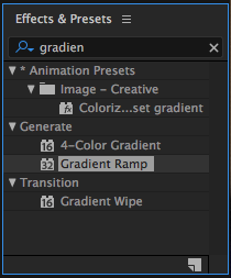 Gradient Ramp Effect in Effects & Presents Panel in After Effects