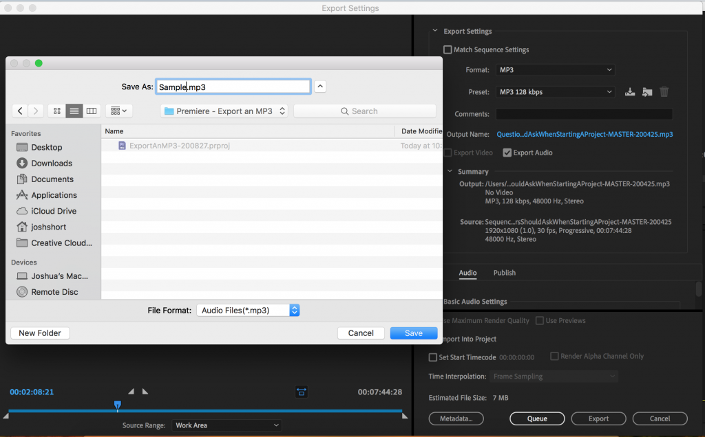 Changing the Output Name in Premiere Pro Export Settings