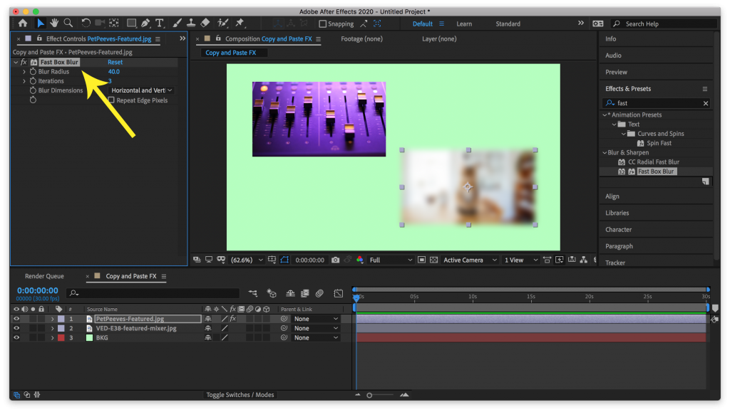 Effect Controls Panel with Effect Selected to be Copied in After Effects