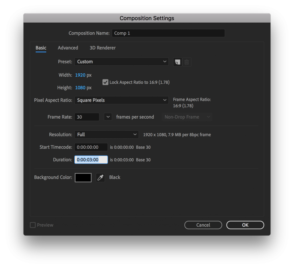 Composition Settings in After Effects to change Duration of Comp