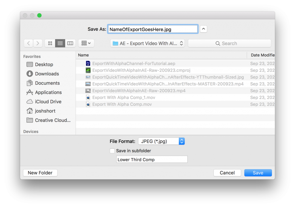 Output To Settings in After Effects for determining where the new frame file will go