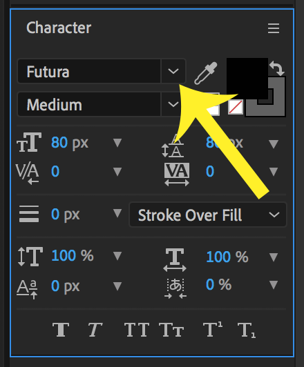 Character Panel in After Effects to Change Font