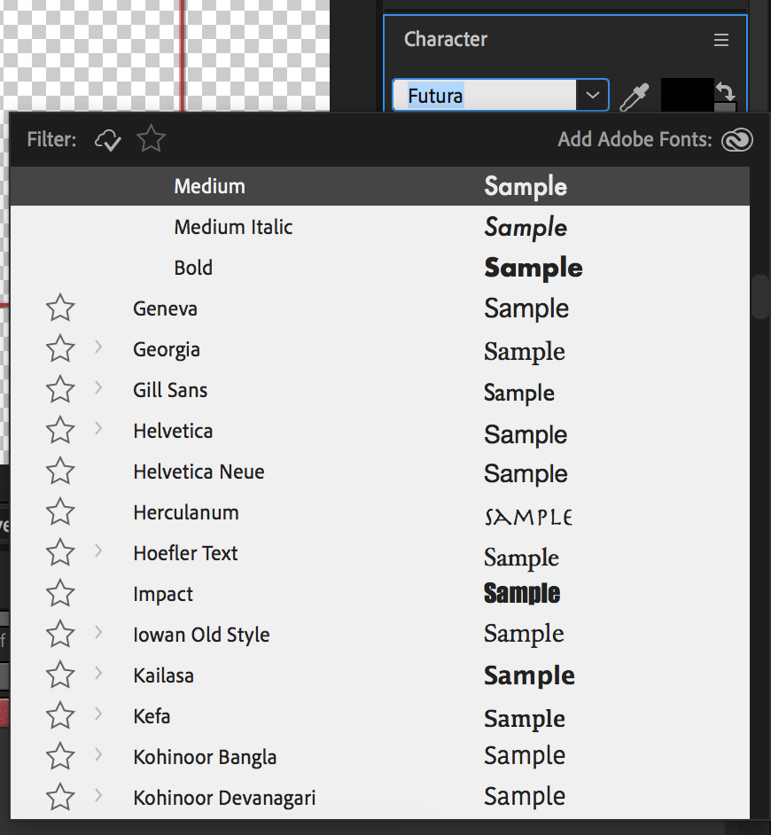 Font Dropdown in After Effects