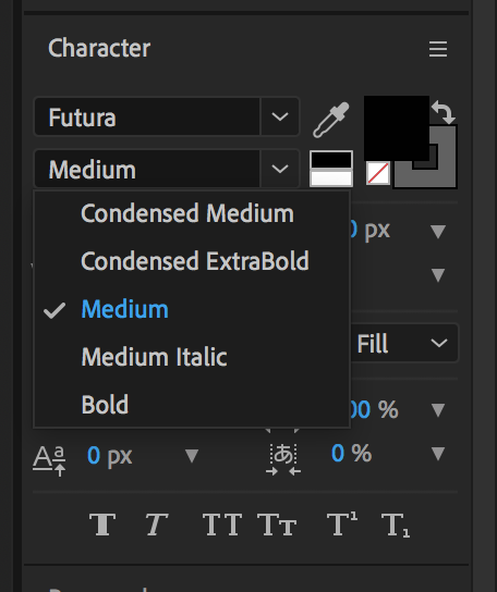 Set the font family in After Effects to change font to bold, italics, etc.