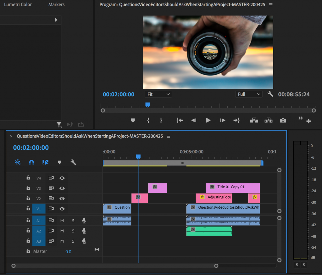 Premiere Pro with one clip on a video track