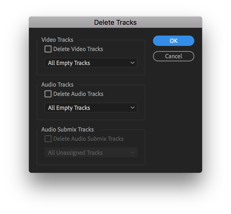 Delete Tracks box in Premiere Pro