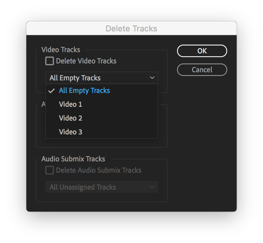 Selecting which tracks to delete in Premiere Pro