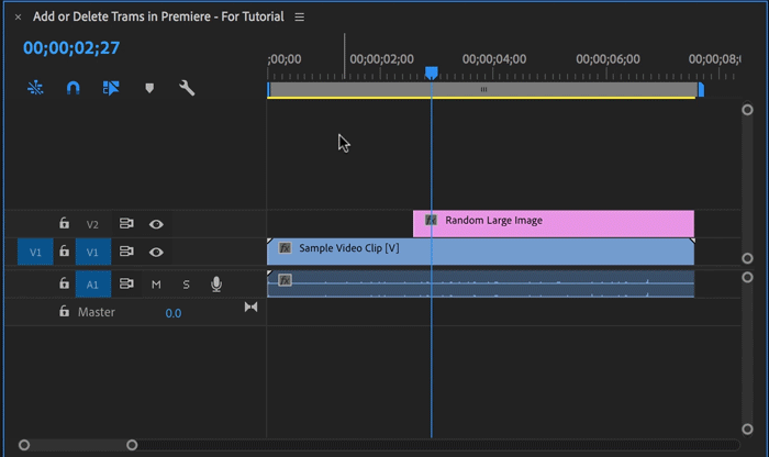 GIF showing how to create a new video track and audio track by dragging clips above and below the rest of the tracks