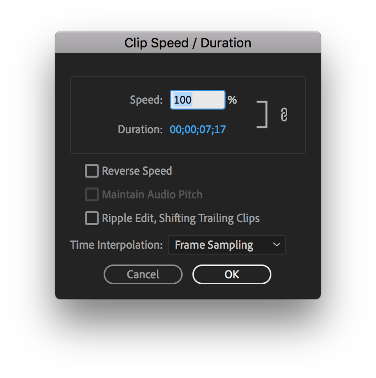 Speed/Duration Tool in Premiere to change the speed of a video