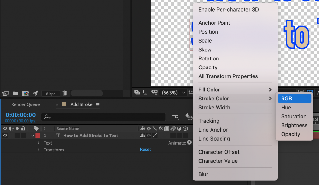 Menu for Animating Stroke Color