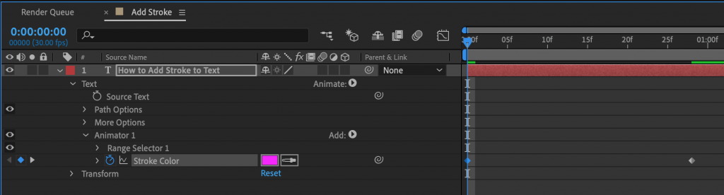 Timeline in After Effects for a Stroke whose color has been keyframed