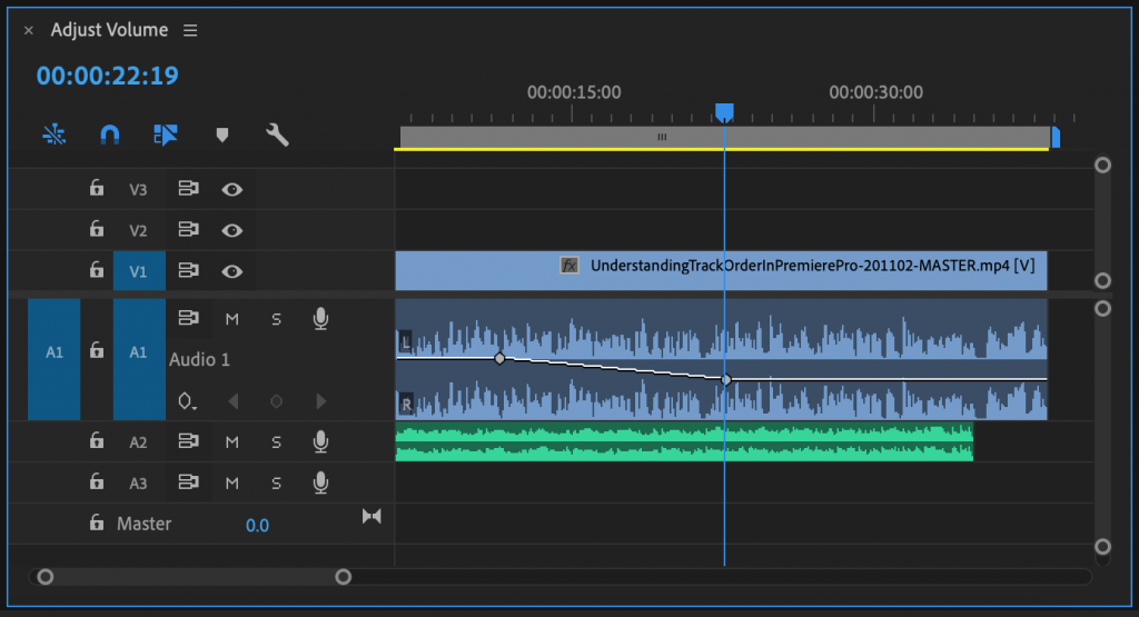 Clip in Premiere Pro CC Timeline with Audio Level line to change it's volume