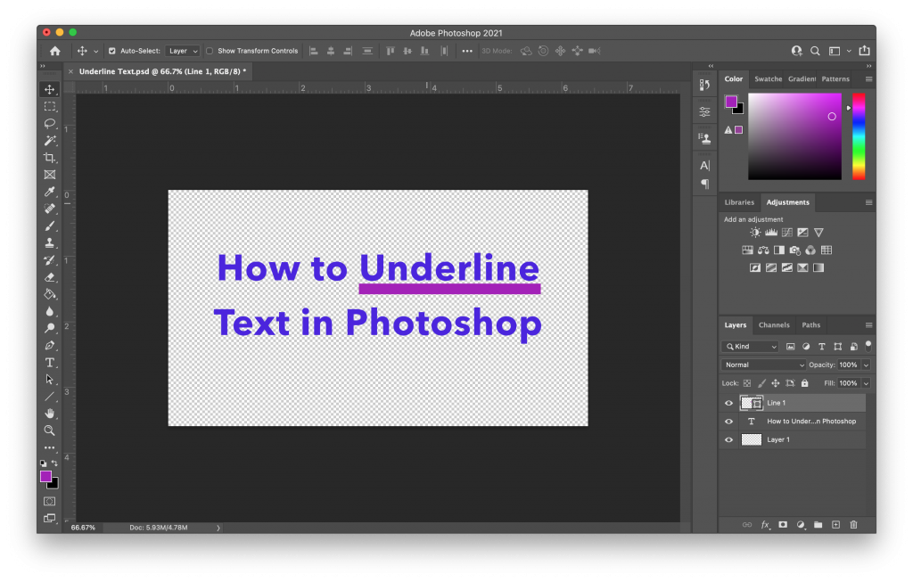 Showing a custom underline in Photoshop 2021