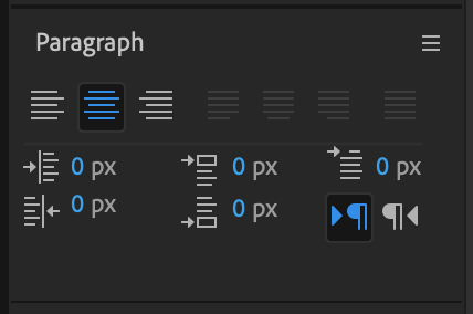Paragraph panel in After Effects with Center Text selected