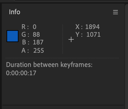 Info Panel in After Effects showing the duration between keyframes