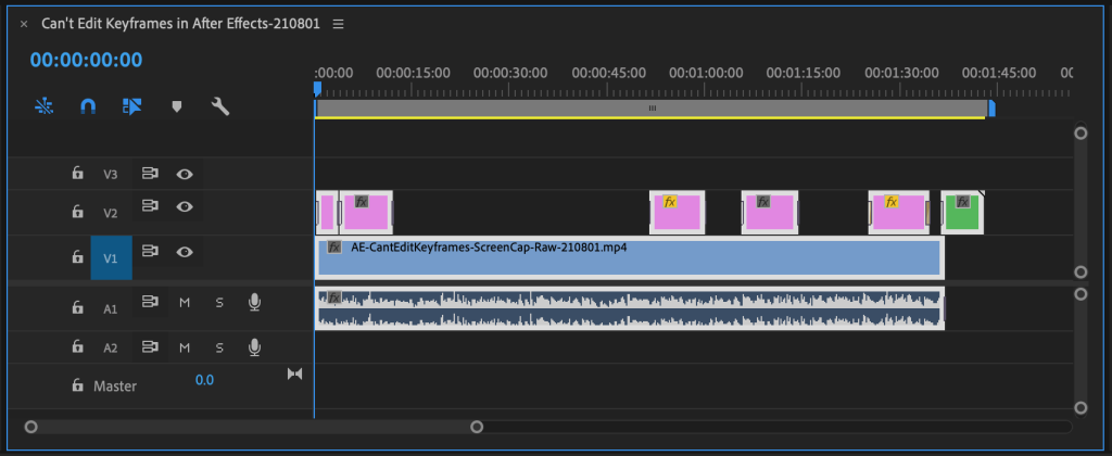 Premiere Pro timeline with all clips selected so you can move them