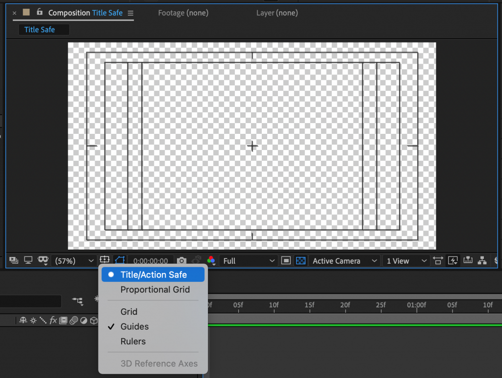 After Effects Composition panel with menu open to turn on Title/Action Safe