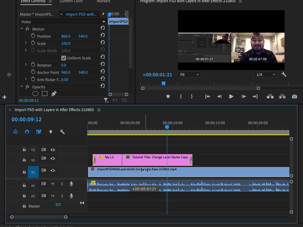 Premiere Pro clip in timeline using slip video editing