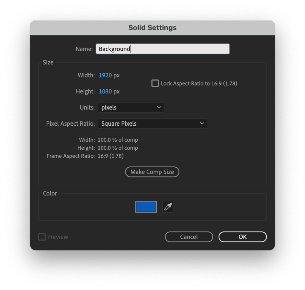 Solid Settings in After Effects