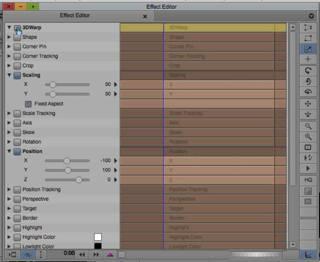 Effect Editor in Avid Media Composer with Effect Icon moused over